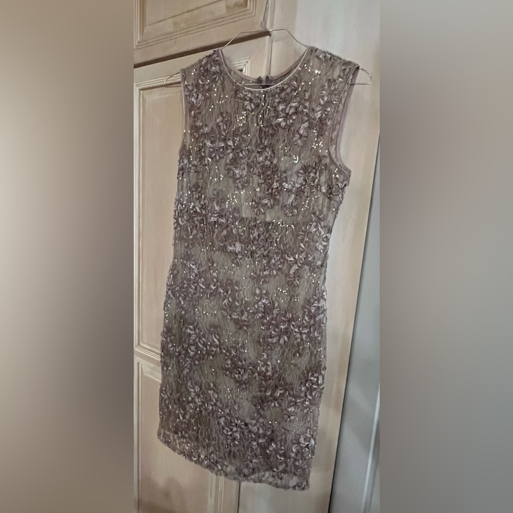 Elegant Floral Sequin Dress-champagne color. Has a bit of a stretch to it.